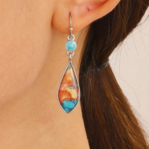 Blue Rust Terra Cotta Swirl Earrings Silver Boho Jewelry Western Jewelry - Picture 5 of 10